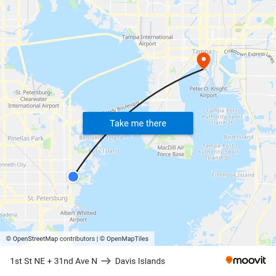 1st St NE + 31nd Ave N to Davis Islands map