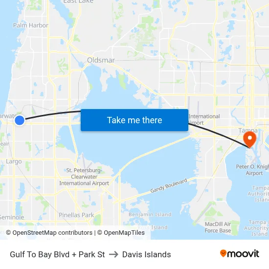 Gulf To Bay Blvd + Park St to Davis Islands map