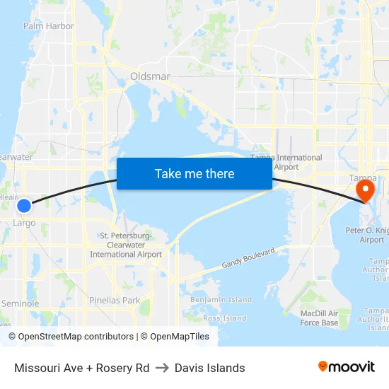 Missouri Ave + Rosery Rd to Davis Islands map