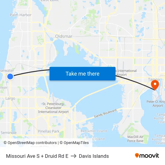 Missouri Ave S + Druid Rd E to Davis Islands map
