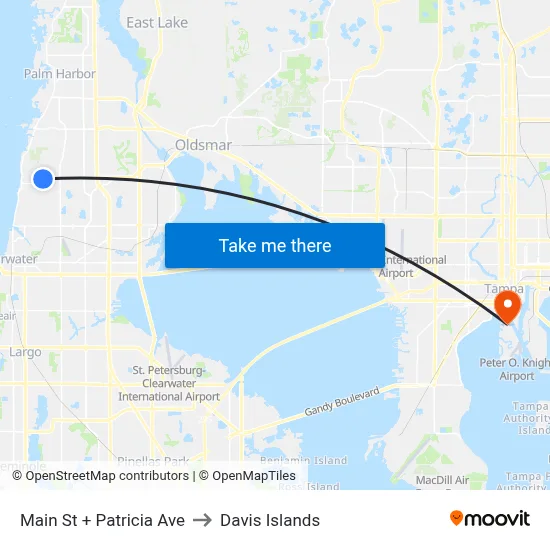 Main St + Patricia Ave to Davis Islands map
