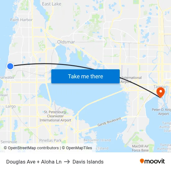 Douglas Ave + Aloha Ln to Davis Islands map