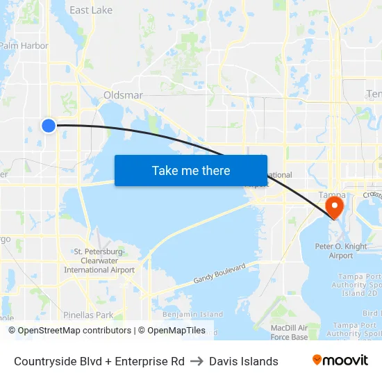 Countryside Blvd + Enterprise Rd to Davis Islands map
