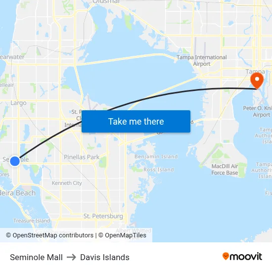 Seminole Mall to Davis Islands map