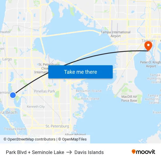Park Blvd + Seminole Lake to Davis Islands map
