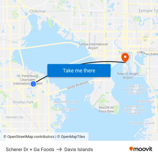 Scherer Dr + Ga Foods to Davis Islands map
