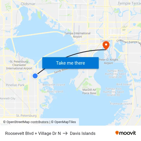 Roosevelt Blvd + Village Dr N to Davis Islands map