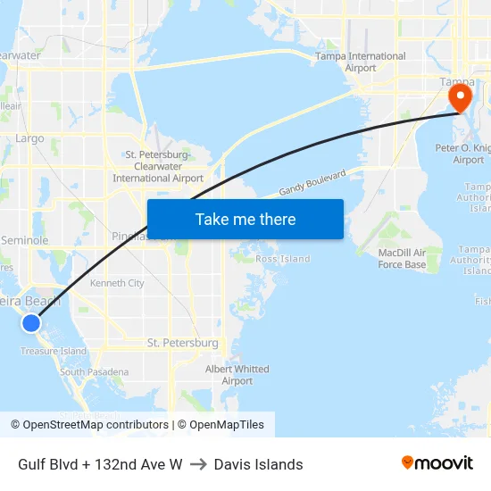Gulf Blvd + 132nd Ave W to Davis Islands map