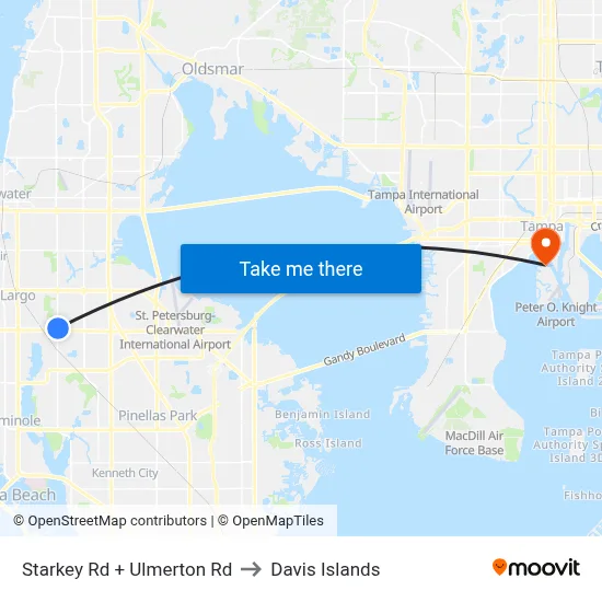 Starkey Rd + Ulmerton Rd to Davis Islands map