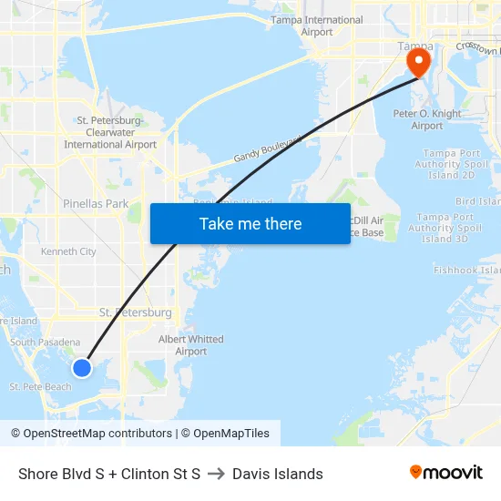 Shore Blvd S + Clinton St S to Davis Islands map