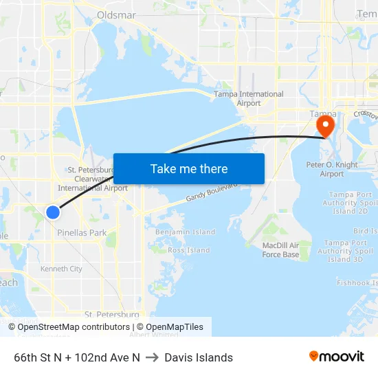 66th St N + 102nd Ave N to Davis Islands map
