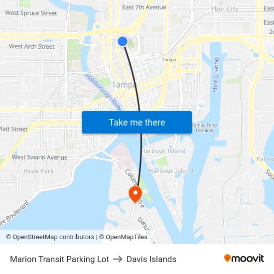 Marion Transit Parking Lot to Davis Islands map