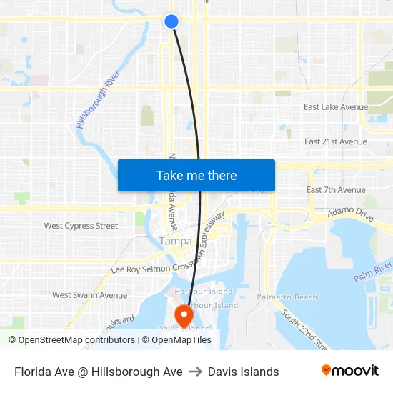 Florida Ave @ Hillsborough Ave to Davis Islands map
