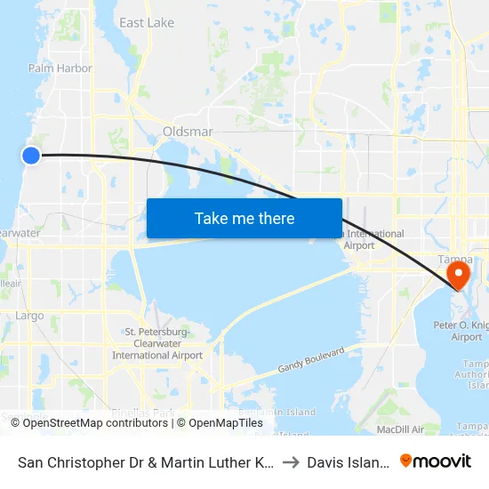 San Christopher Dr & Martin Luther King to Davis Islands map