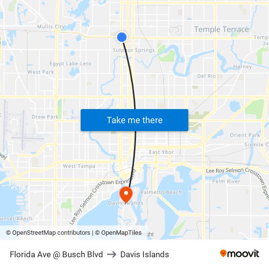 Florida Ave @ Busch Blvd to Davis Islands map