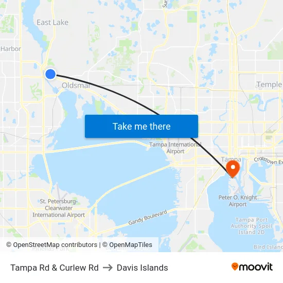 Tampa Rd & Curlew Rd to Davis Islands map