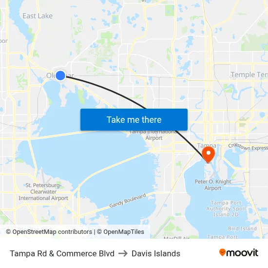 Tampa Rd & Commerce Blvd to Davis Islands map