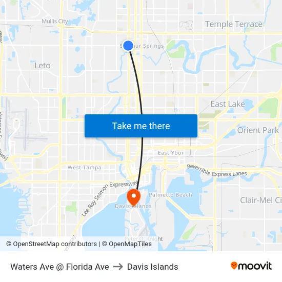 Waters Ave @ Florida Ave to Davis Islands map