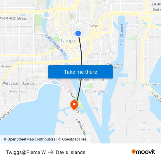 Twiggs@Pierce W to Davis Islands map