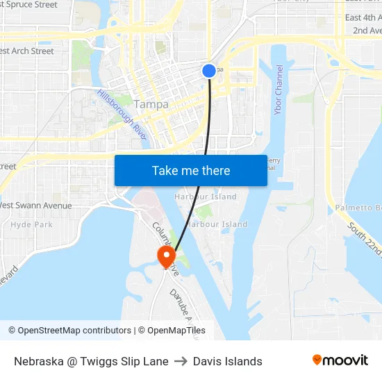Nebraska @ Twiggs Slip Lane to Davis Islands map