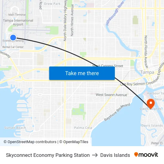 Skyconnect Economy Parking Station to Davis Islands map
