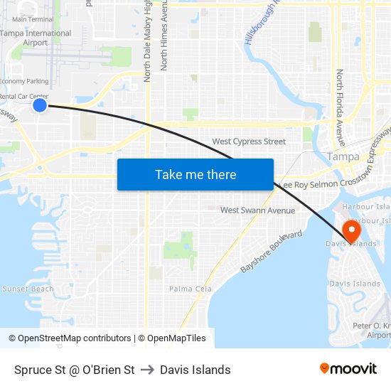 Spruce St @ O'Brien St to Davis Islands map