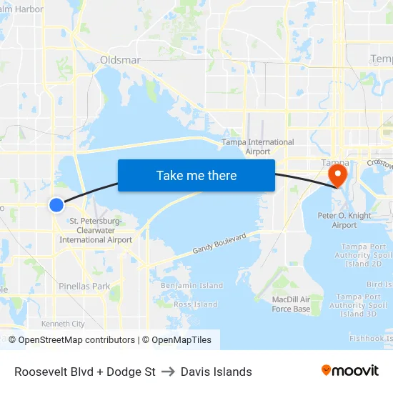 Roosevelt Blvd + Dodge St to Davis Islands map