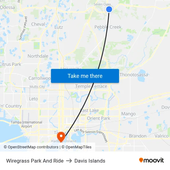 Wiregrass Park And Ride to Davis Islands map