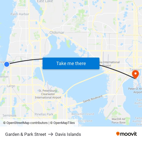 Garden & Park Street to Davis Islands map