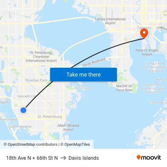 18th Ave N + 66th St N to Davis Islands map