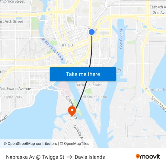 Nebraska Av @ Twiggs St to Davis Islands map