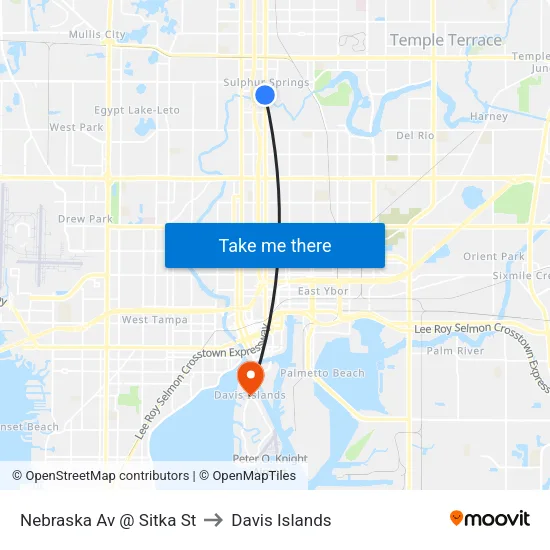 Nebraska Av @ Sitka St to Davis Islands map