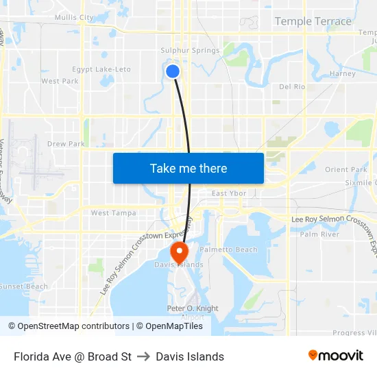 Florida Ave @ Broad St to Davis Islands map