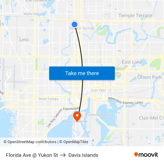 Florida Ave @ Yukon St to Davis Islands map