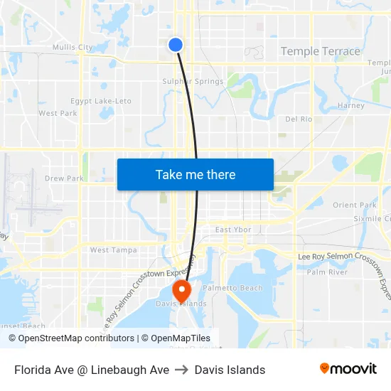 Florida Ave @ Linebaugh Ave to Davis Islands map