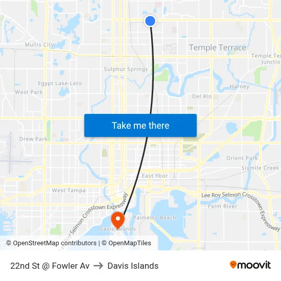 22nd St @ Fowler Av to Davis Islands map