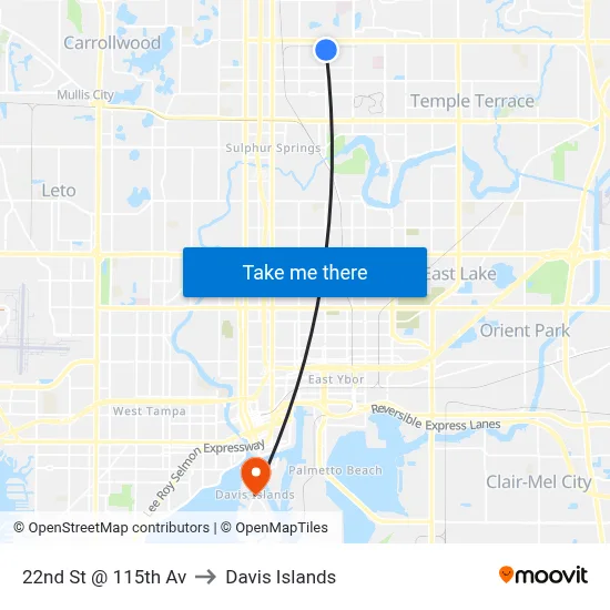 22nd St @ 115th Av to Davis Islands map