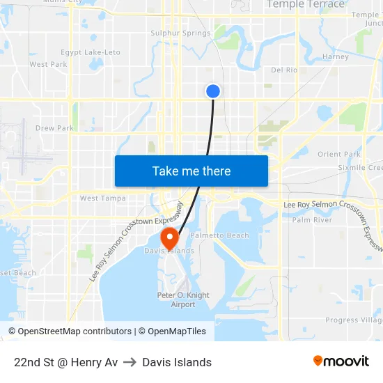 22nd St @ Henry Av to Davis Islands map