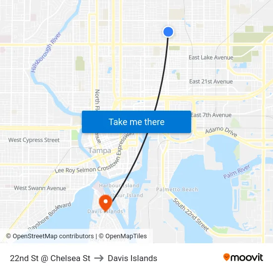 22nd St @ Chelsea St to Davis Islands map
