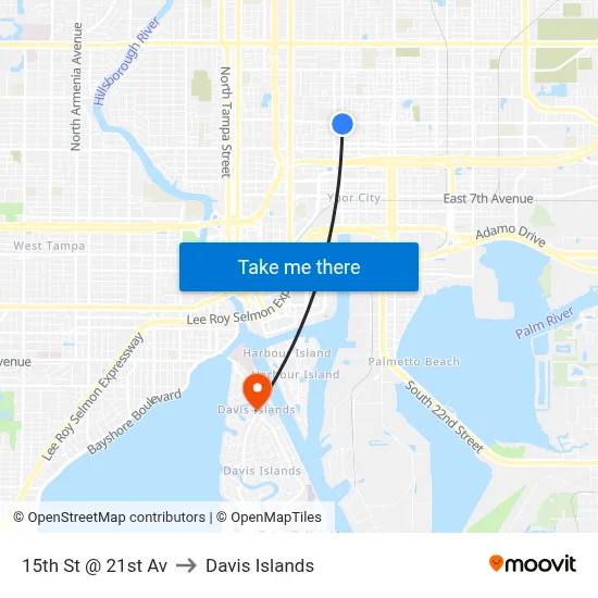 15th St @ 21st Av to Davis Islands map
