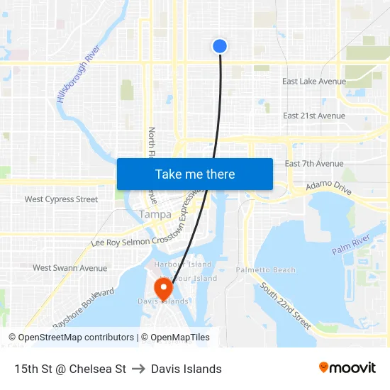 15th St @ Chelsea St to Davis Islands map