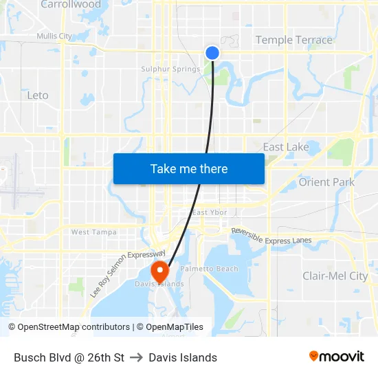 Busch Blvd @ 26th St to Davis Islands map