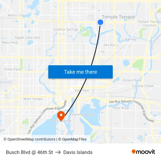 Busch Blvd @ 46th St to Davis Islands map