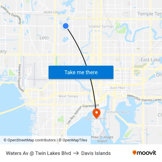 Waters Av @ Twin Lakes Blvd to Davis Islands map