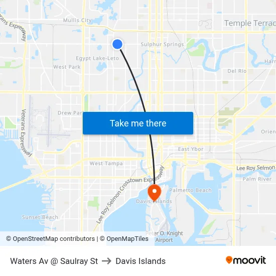 Waters Av @ Saulray St to Davis Islands map