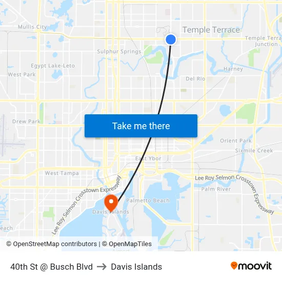 40th St @ Busch Blvd to Davis Islands map