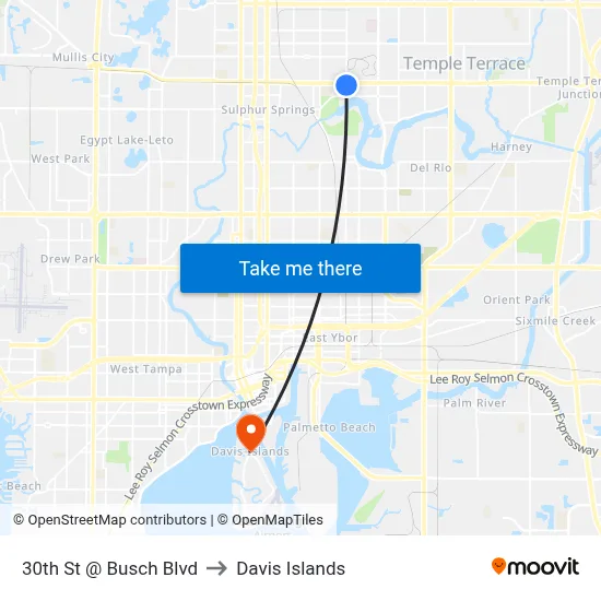 30th St @ Busch Blvd to Davis Islands map
