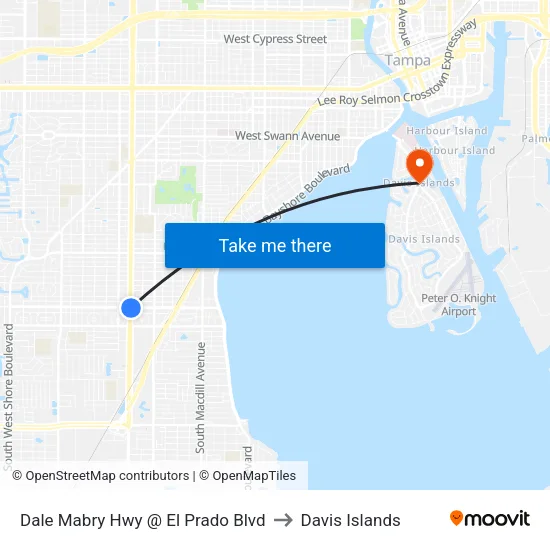 Dale Mabry Hwy @ El Prado Blvd to Davis Islands map
