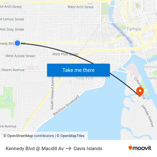 Kennedy Blvd @ Macdill Av to Davis Islands map