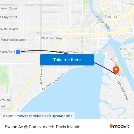 Swann Av @ Gomez Av to Davis Islands map